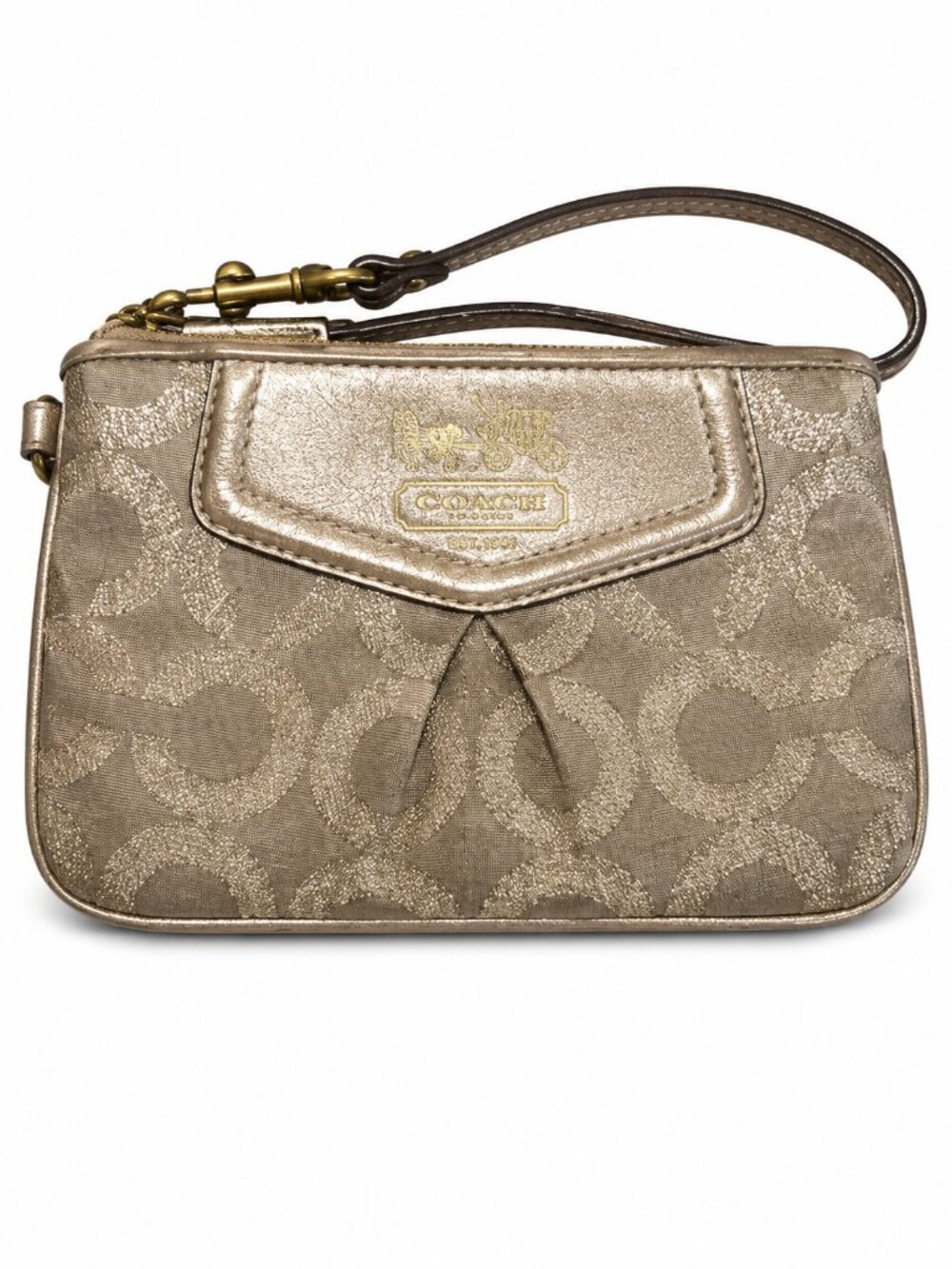 Coach Signature Metallic Jacquard Wristlet Pouch Gold/Taupe